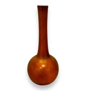 Vintage MCM Royal Haeger R1919 Burnt Orange Wood Look Long Neck Bud Vase